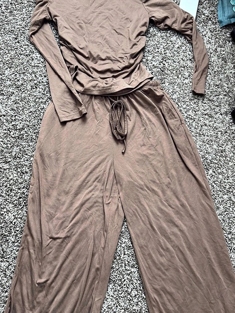 Brown Long Sleeve Wide Leg Jumpsuit